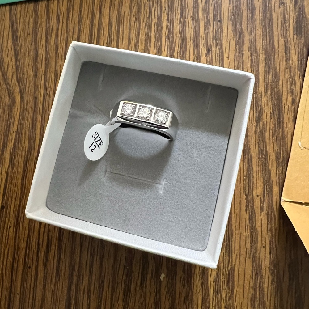 Modern Silver and White Geometric Ring